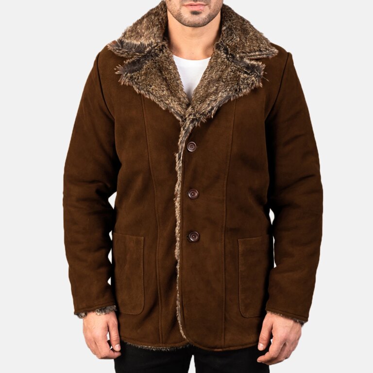 Mens Furlong Brown Suede Leather Coat Close Front-5-1720093942954